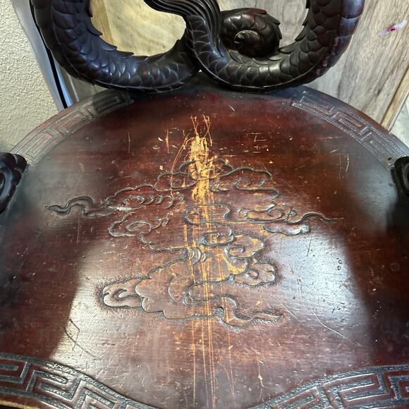 Late 19th century Chinese dragon carved armchair with medallion back 27"L x 21"W - Picture 7 of 12